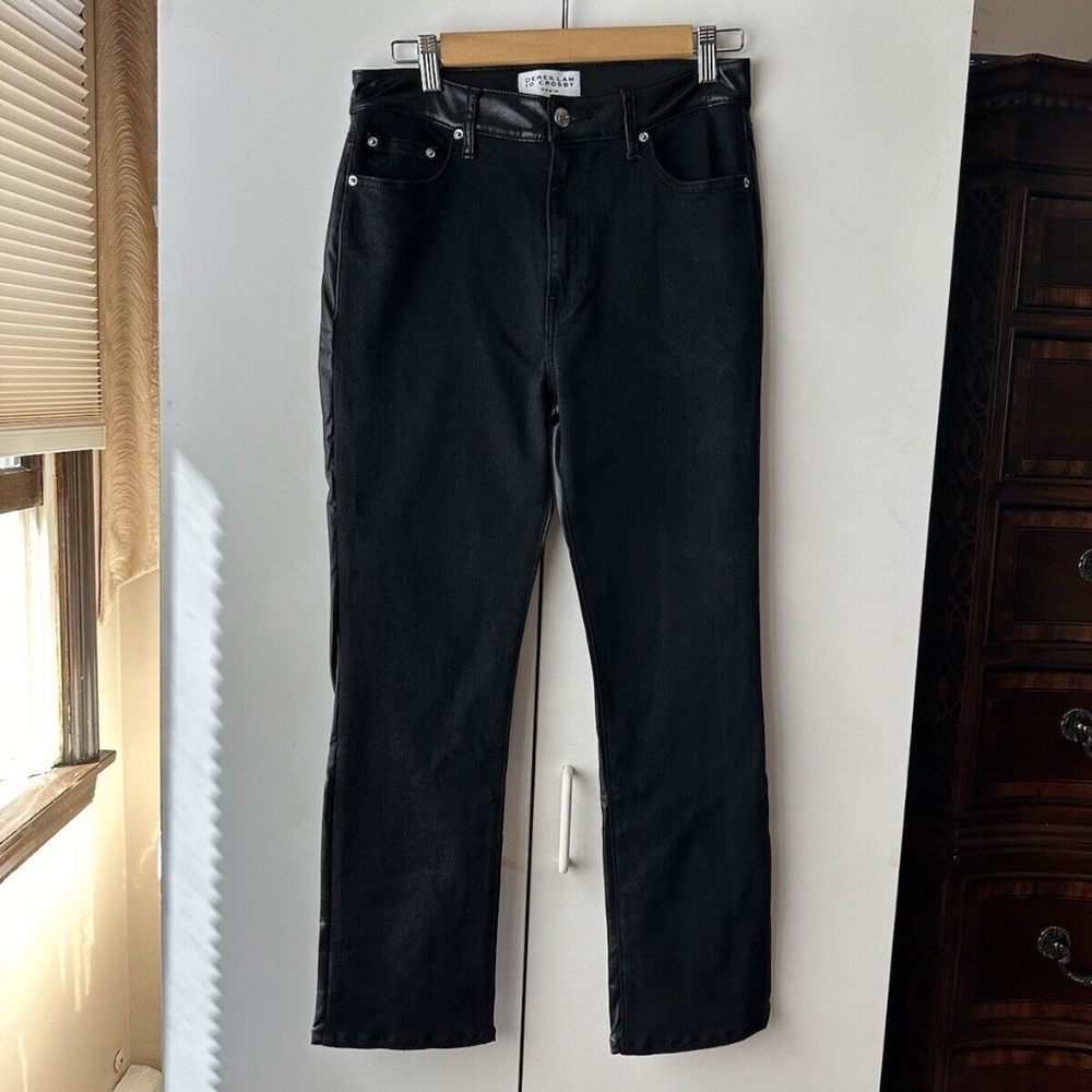Derek Lam 10 Crosby Denim High-Rise Straight Leg Jeans Black Leather Size 28